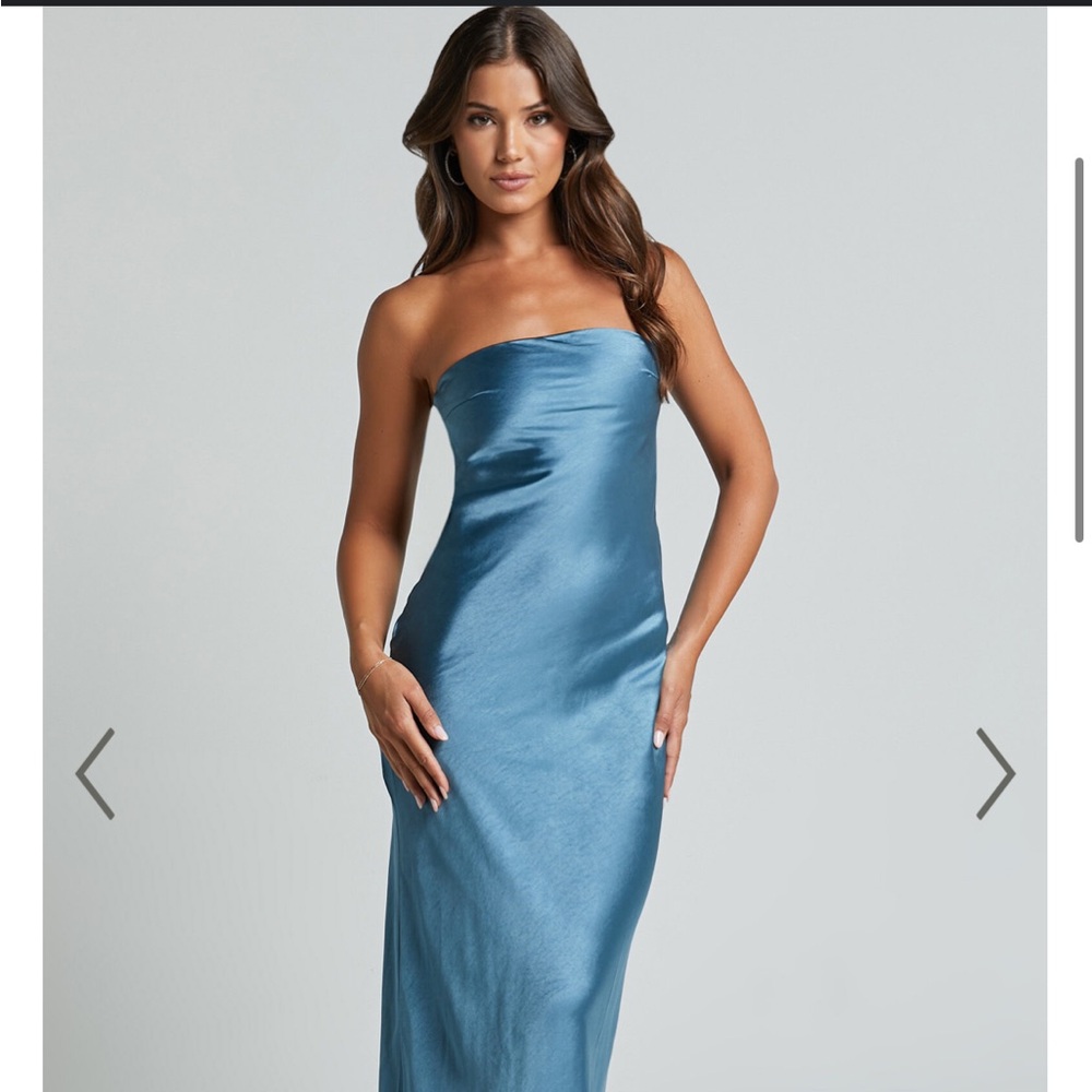 Cowl neck satin dress-blue